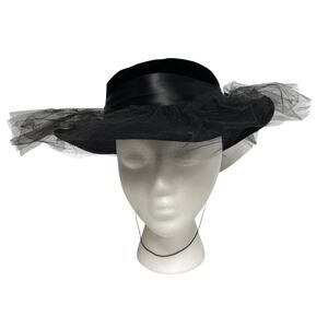 Vintage Plaza Suite Betmar Black Velvet Sequin Mesh Wide Brim Hat